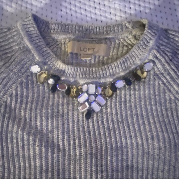 Loft Sweater Crew Womens Size Medium M Jewel Neckline Cotton Gray Grey Shirt - Picture 2 of 4